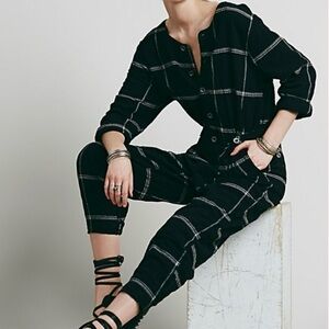 Free People Keep it in Check Overall Jumpsuit sz Large Cotton